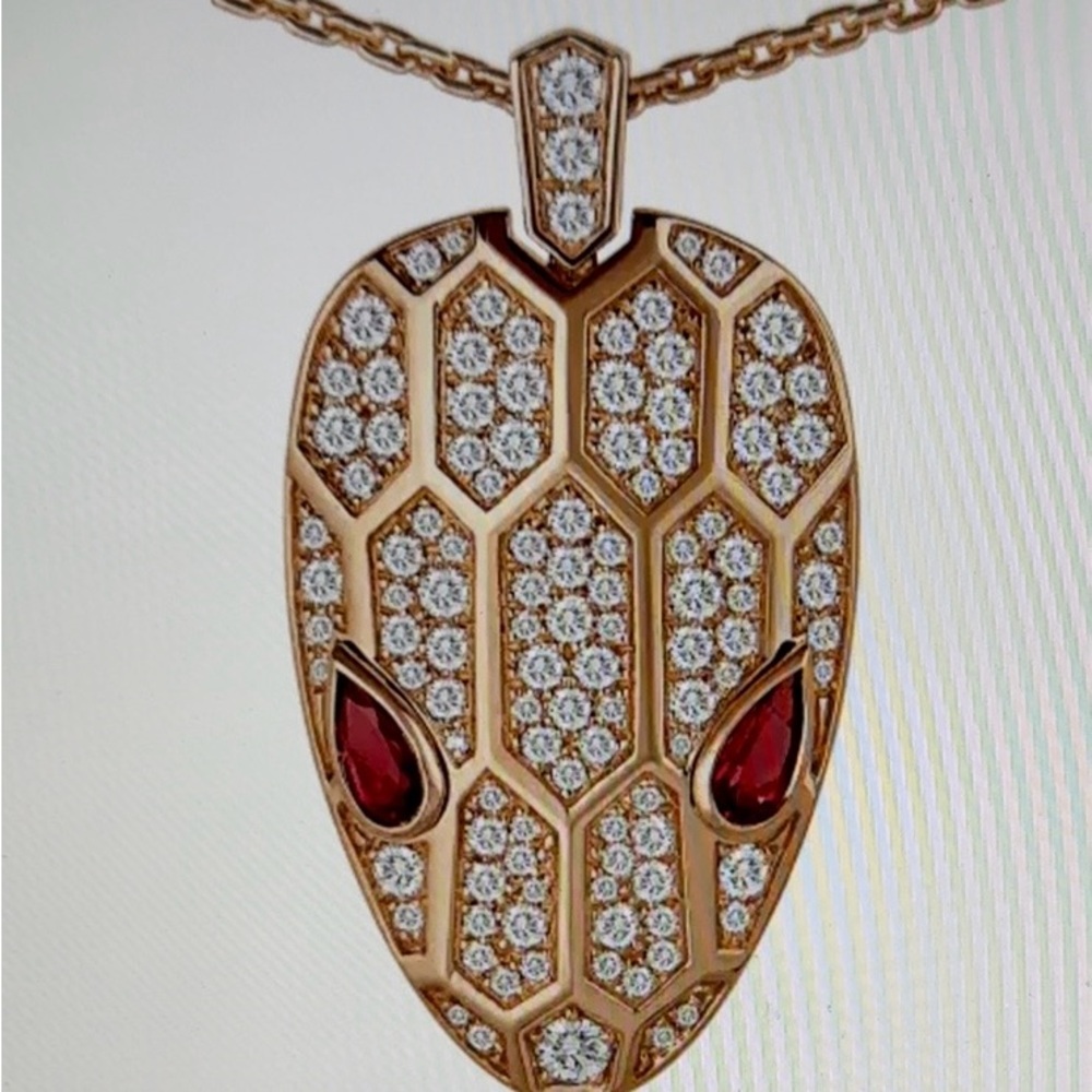 SOLD gold Diamond chain and snakehead pendant necklace with lab diamonds